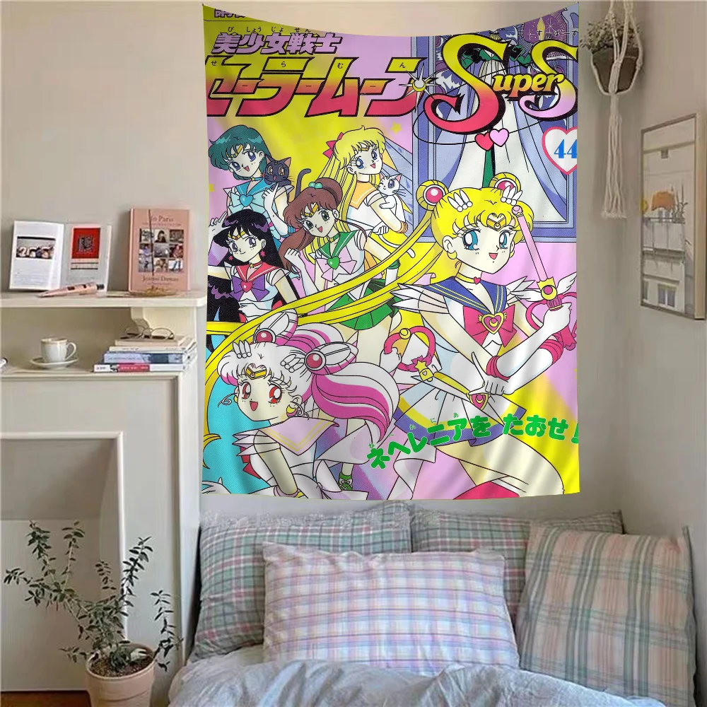 Anime S-Sailor M-Moon Printed Large Wall Tapestry Hanging Tarot Hippie Wall Rugs Dorm Art Home Decor