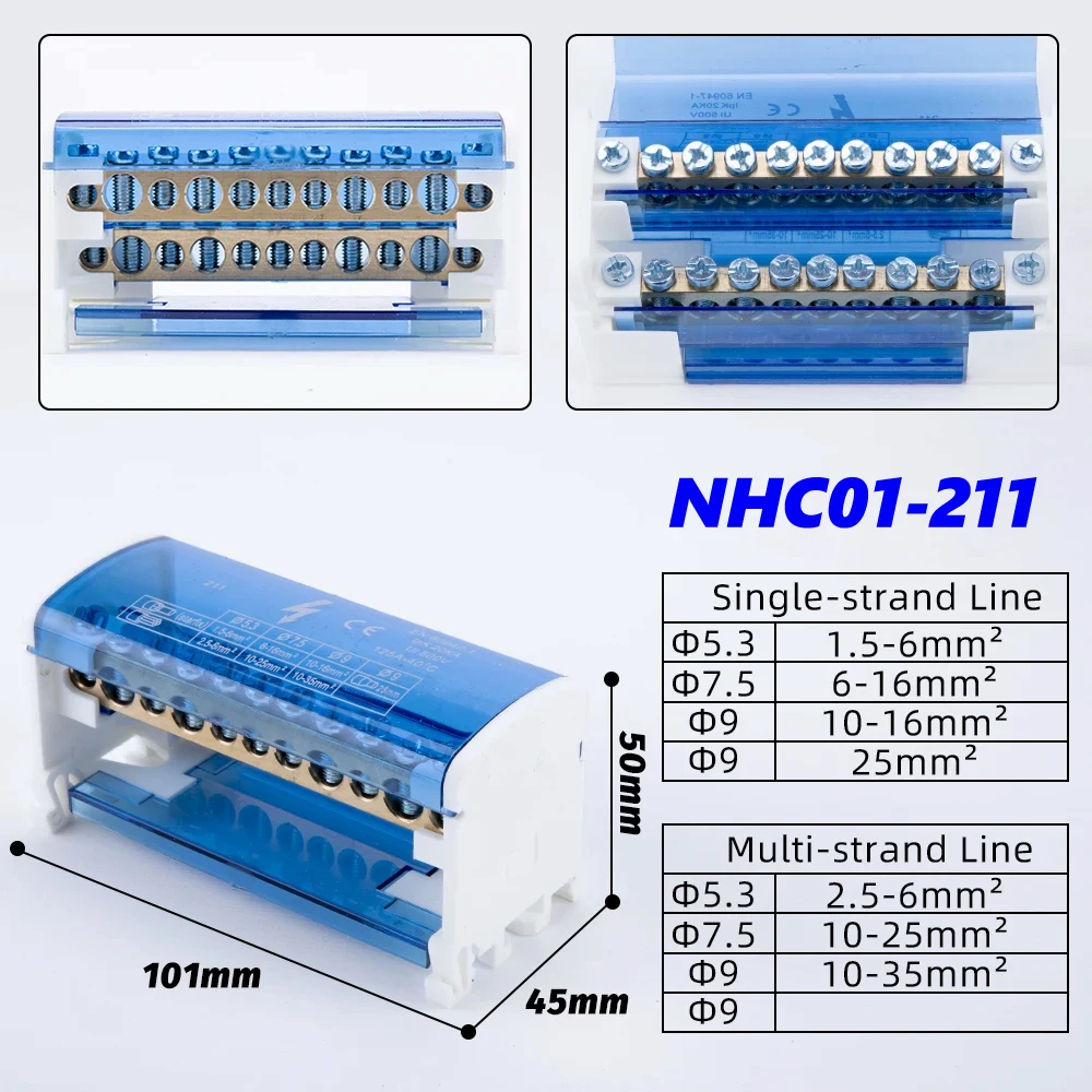 Din Rail Terminal Block  Junction Modular Screw Universal Wire Electrical Connector NHC01 Series Power Distribution Box