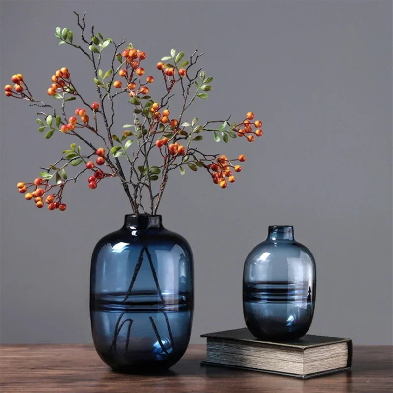 Minimalist Blue Black Glass Vase Home Living Room Nordic Restaurant Flower Arrangement Transparent Flower Decoration Ornaments - view 2
