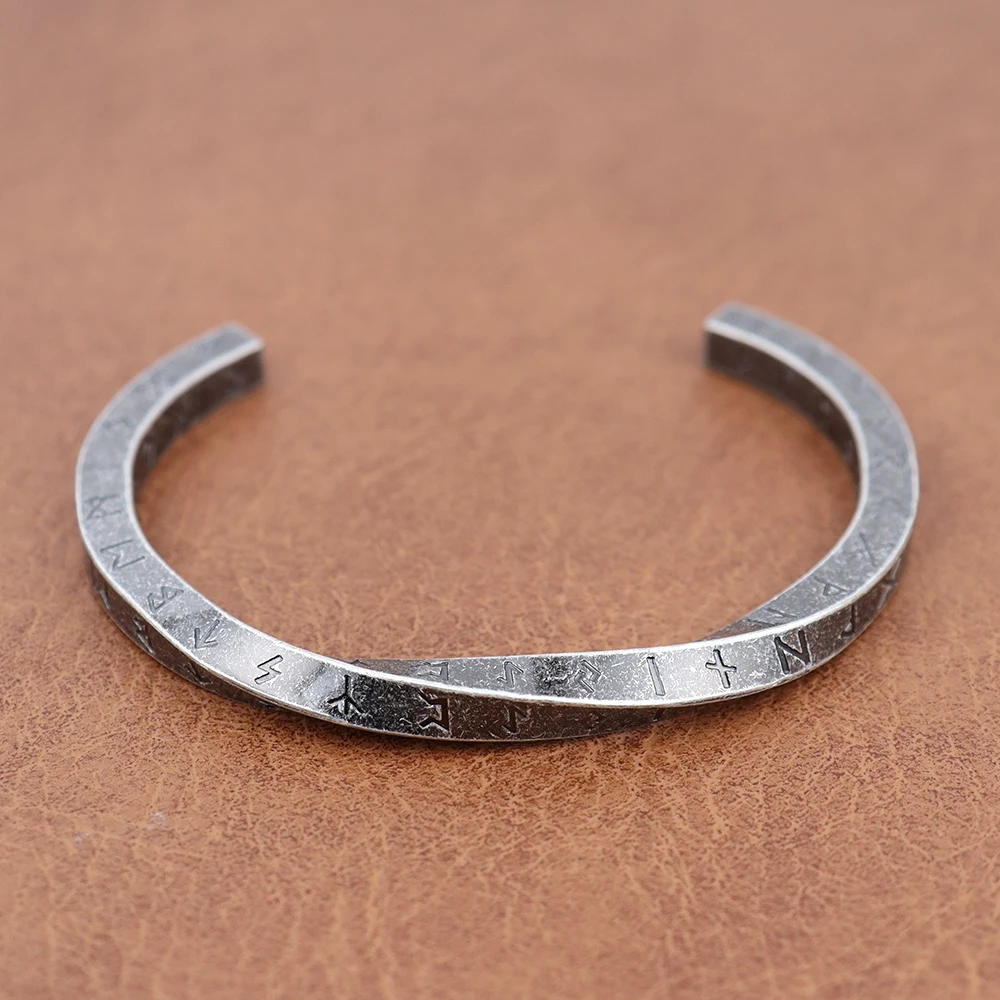 Trendy Charm Viking Nordic Runes C-förmiges Armband für Männer Frauen Edelstahl klassisches Mobius Öffnungsarmband Amulett Schmuck – Detail 3