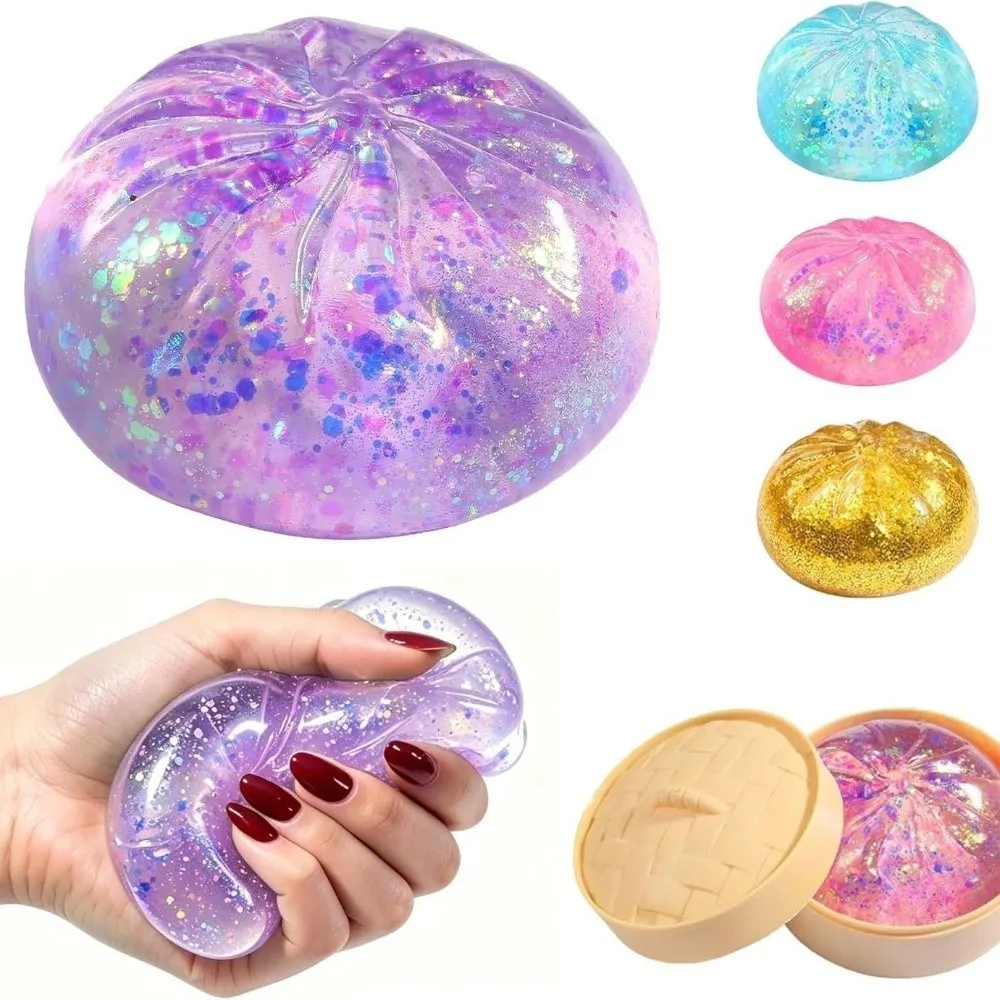 Bun Dumpling Squishy Colored Glitter Soft Rebound Dumpling Fidget Transparent Realistic Food Squeezable Ball Party Favors