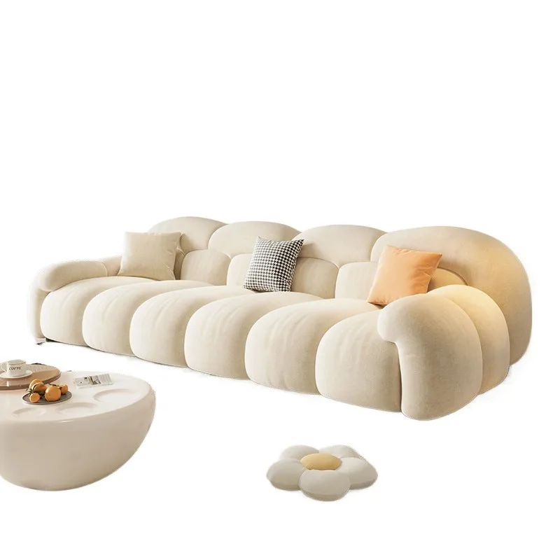 Cloud fabric sofa French cream cloud sofa living room size apartment straight row simple modern style