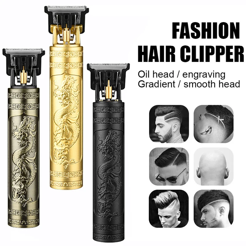 Vintage T9 Hair Clipper Electric Rechargeable Hair Cutting Machine Professional Men Shaver Barber Trimmer for Men Dragon Buddha