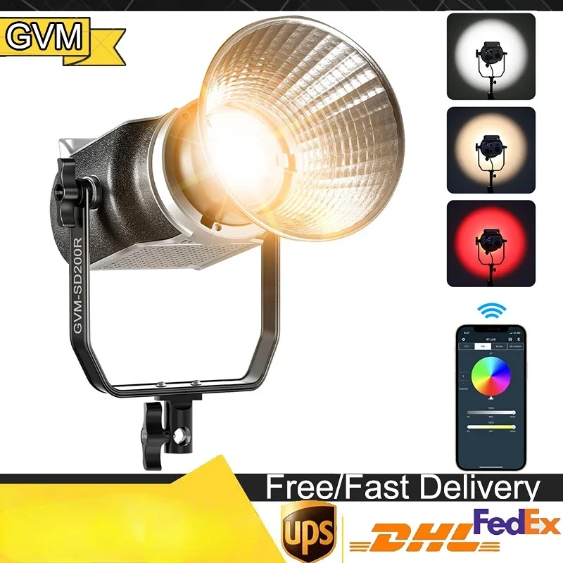 

GVM SD200R Bi-Color LED Studio Video Spotlight Kit 2700-7500K COB Photography Lighting With Stand And Softbox For Film Recording
