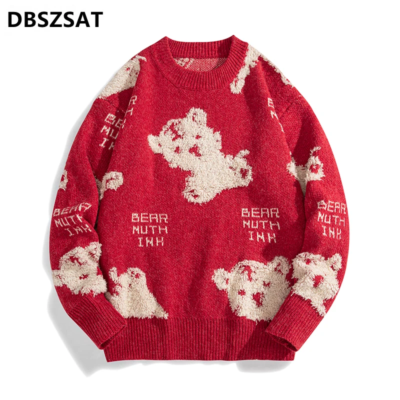 

Knitting Sweater Men Cute Cow Print O-Neck Jumpers Streetwear Harajuku 2023 Autumn Couple Oversized Casual Fashion Pullovers