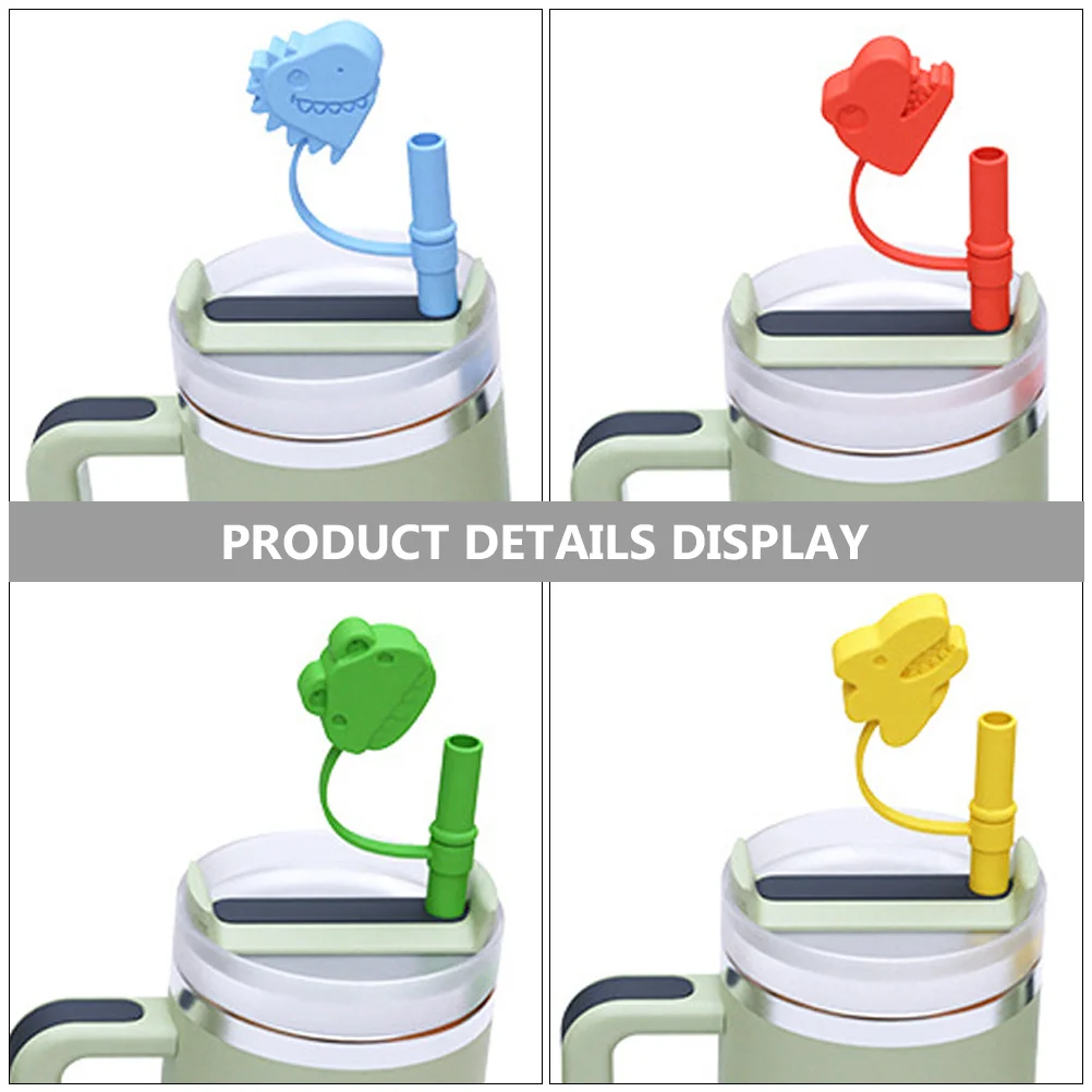

4pcs Dinosaur Covers Silicone Reusable Straw Tips End Caps For Tumblers Outdoor Parties Baby Shower Decorative Straw Protectors