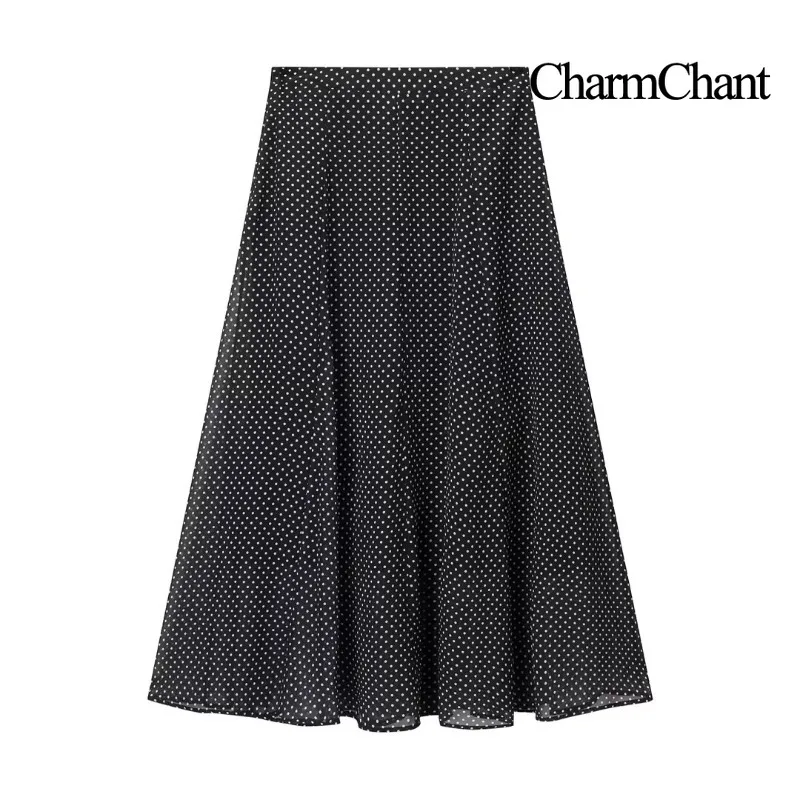 CharmChant Women's Sheer Polka Dot Chiffon Oversized Shirt & Maxi Skirt 2 Piece Set Spring 2026 Retro Elegant Chic Party Outfits view 3