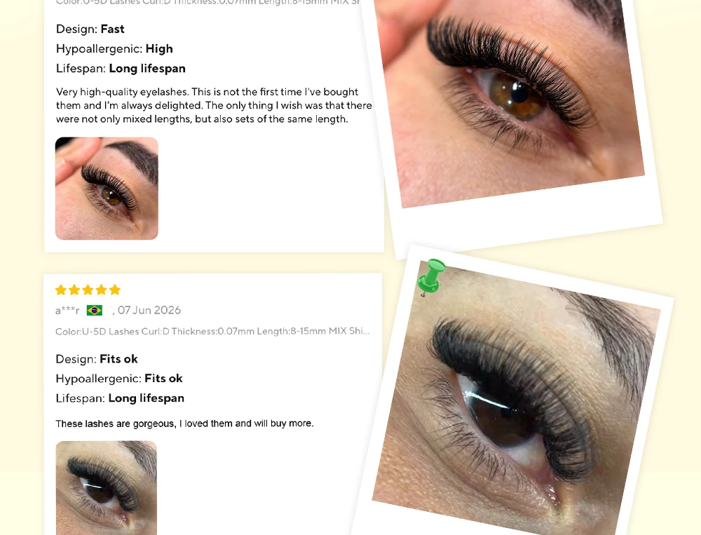 10 Stück/Box LUKATME U-förmige Wimpernverlängerungen Vorgefertigte Fächerwimpern 3D-6D Curl C/D Künstliche Wimpern 7-15mm Mix für Großhandel – Detail 13
