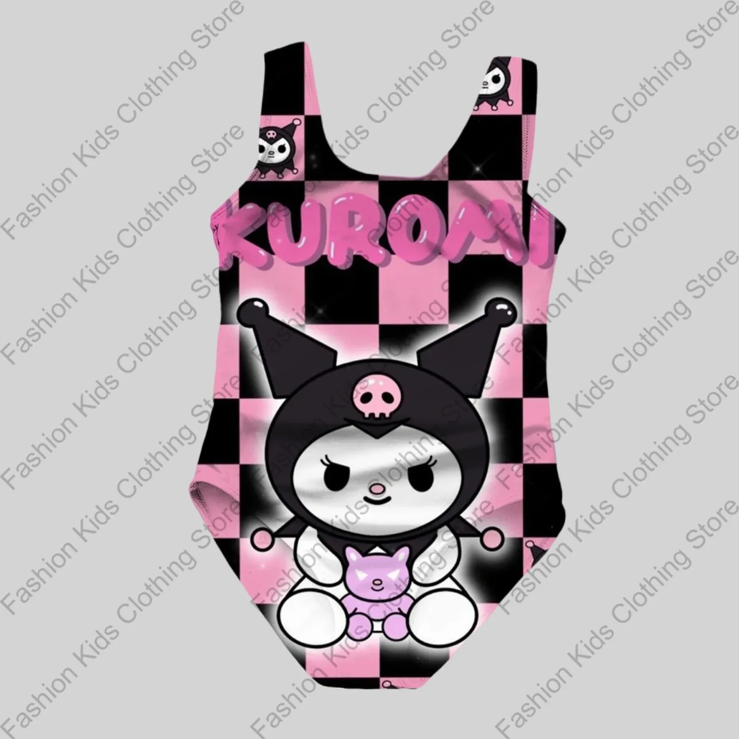 MINISO Girls Summer One-Piece Swimsuit Fashion Cartoon Cute Kuromi 3d Print Women Swimwear Girls Sleeveless Girls Swim Clothing