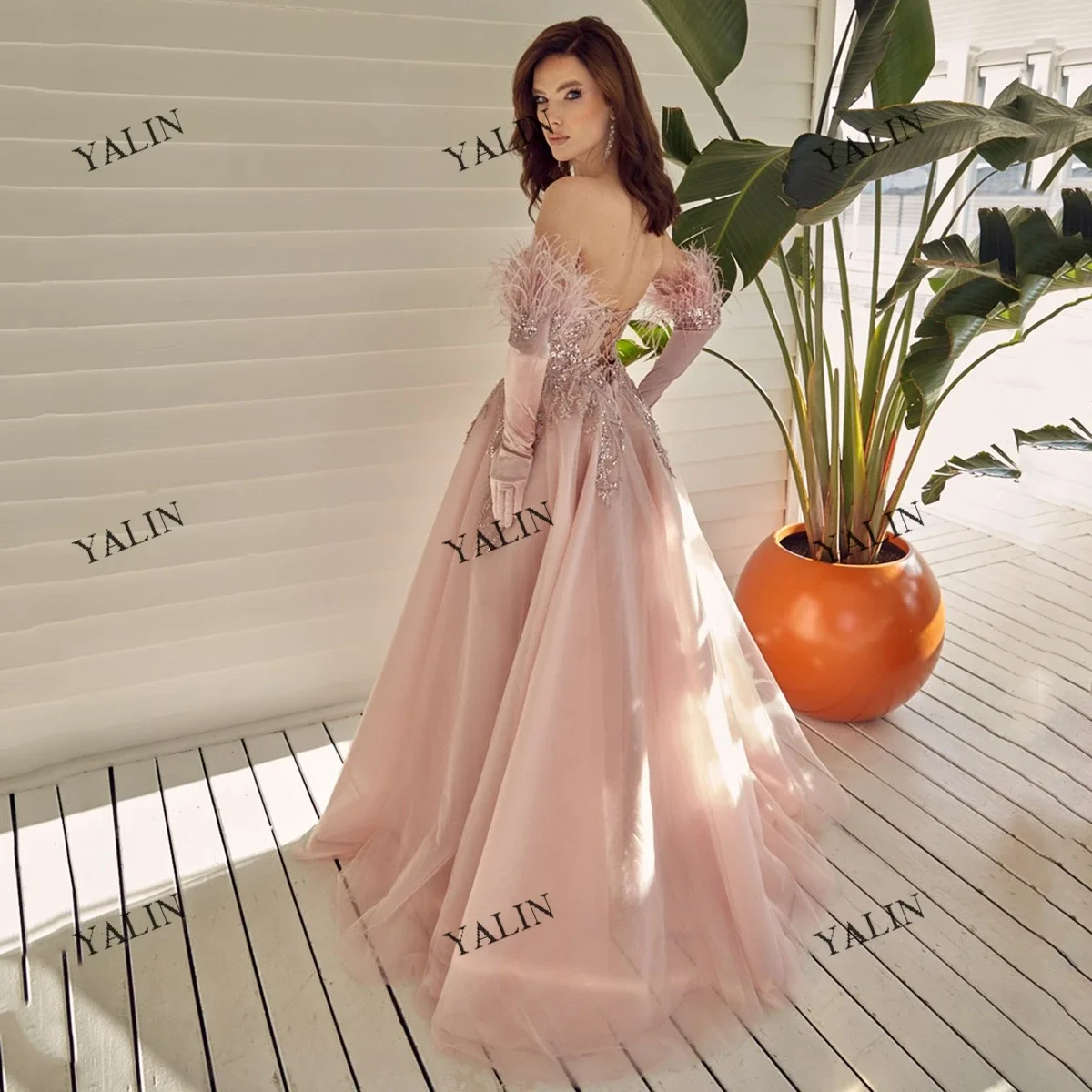 Yalin 2022 Nieuwste Blush Veer Homecoming Jurken Met Lovertjes Kralen Reünie Klasgenoot Jurken Strapless A-lijn Prom Dress