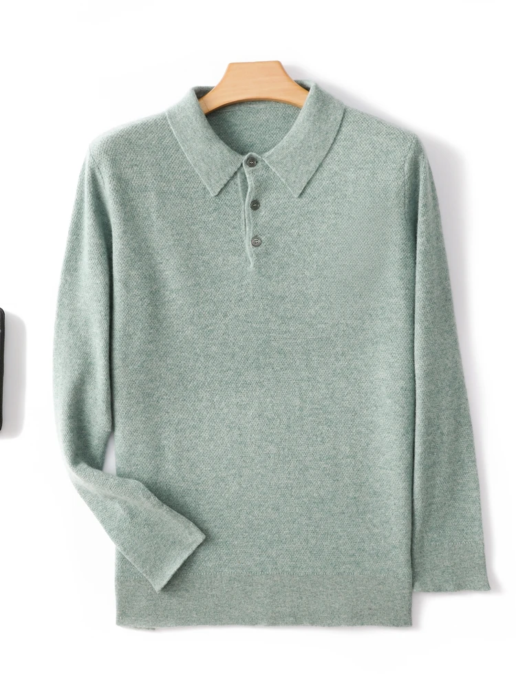 100% ميرينو سترة صوف للرجال قميص طوق متماسكة الدافئة البلوز الخريف الشتاء سميكة طويلة الأكمام بلون الترفيه الملابس