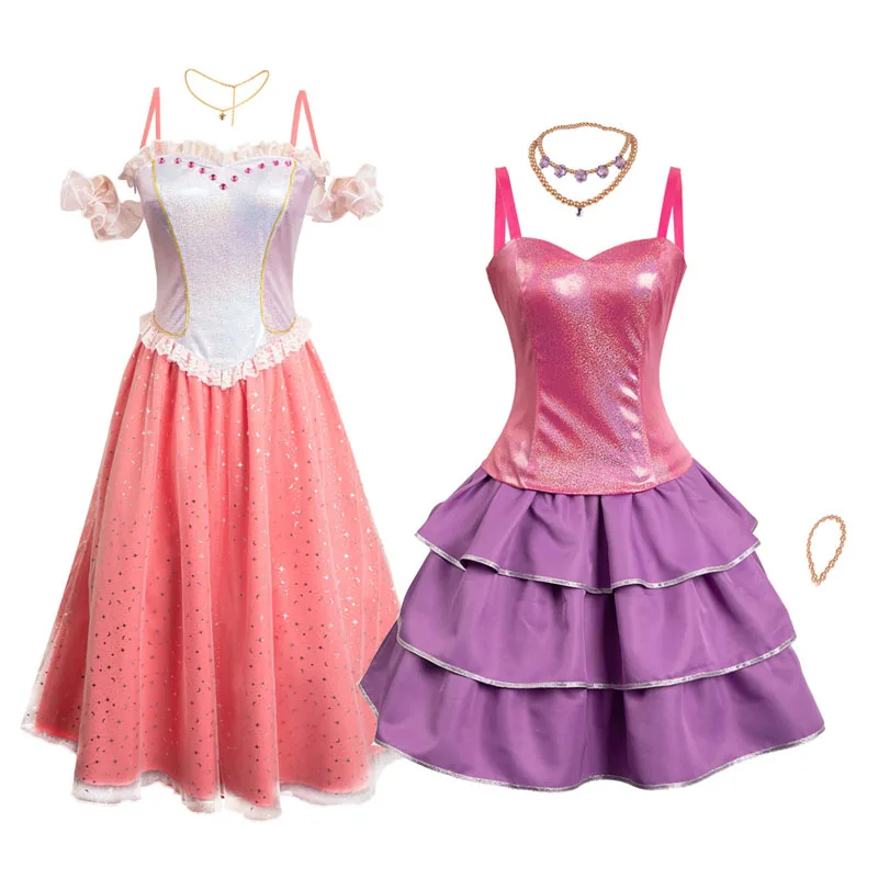 Barbier Dress For Women Girls Cosplay Clara Pink Skirt Necklace Role Play Costume Outfits Halloween Carnival Party Fancy Suit