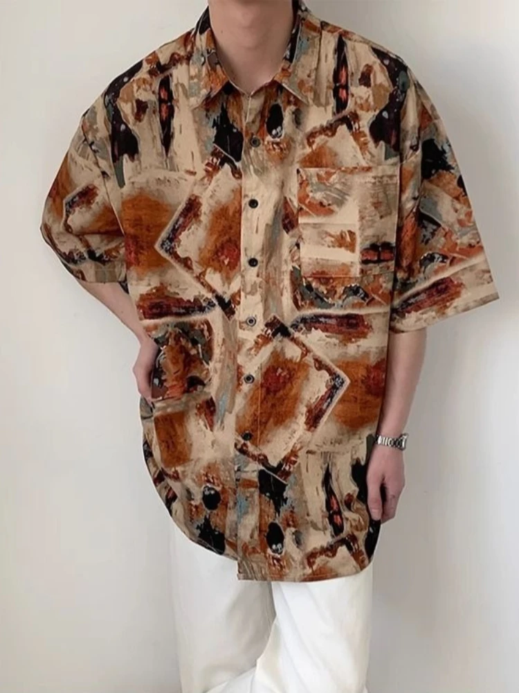 Retro Stylish Tie Dye Relaxed Fit Short Sleeve Blouse for Men and Women Instagram Lightweight Cardigan Summer Fashion Wear