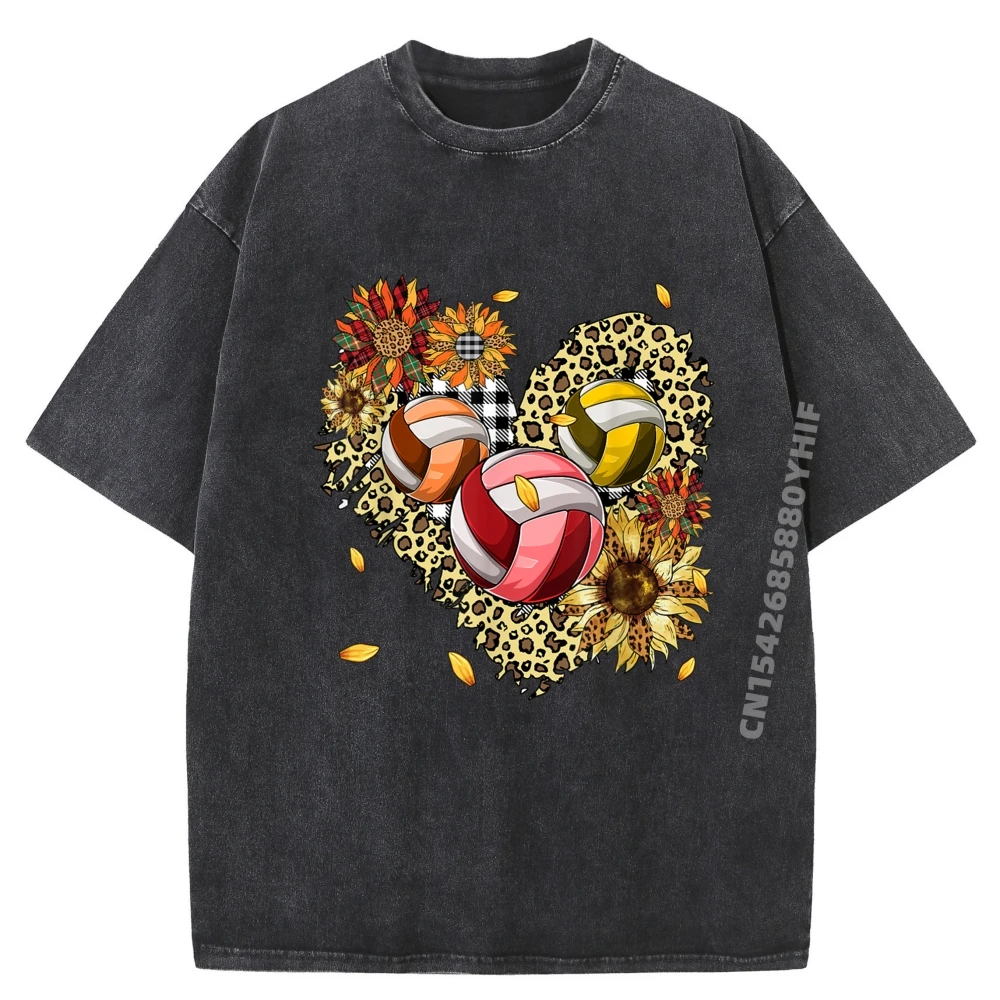 

Street T-Shirt Graphic Tees Volleyball Player Flowers Leopard Male Tops Tees Vintage Tshirt Mens Loose Washed Clothes