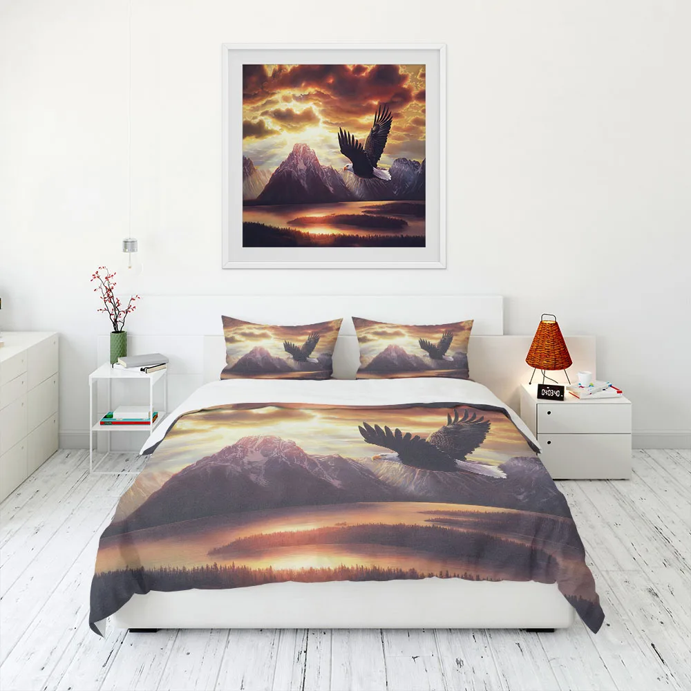 Angry Eagle Flying Over Sky Duvet Cover Set King Queen Double Full Twin Single Size Duvet Cover Pillow Case Bed Linen Set