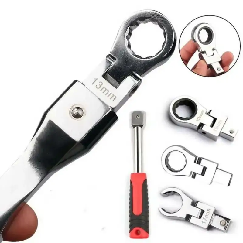 

Portable 8-piece Set of Rocker Head Interchangeable Ratchet Spanners Rocker Head Spanner 180° Swivel Ratchet Gear Spanner