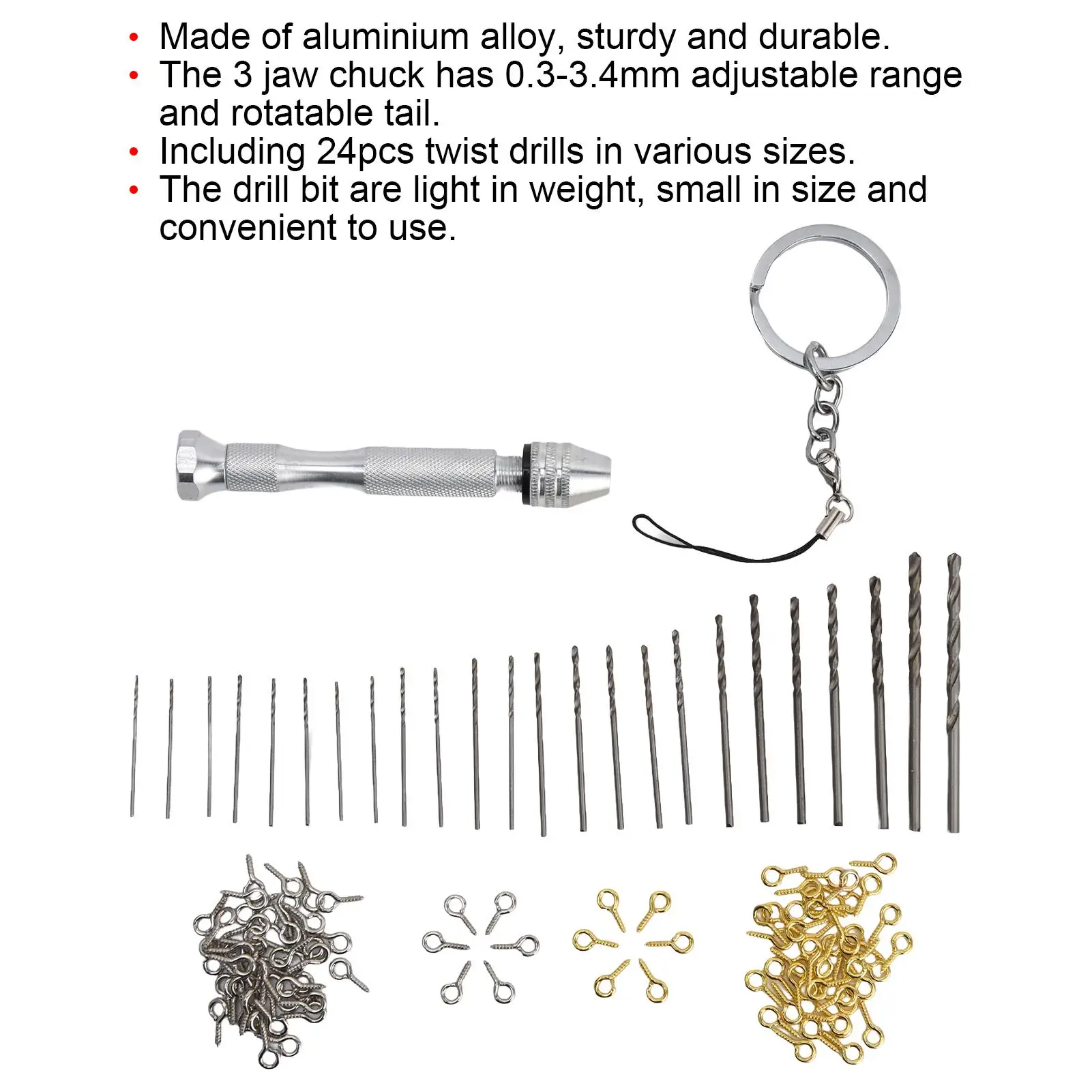 Hand Twist Drill Keychain Aluminium Alloy Mini Tool for assembly Crafting Portable Drilling Device