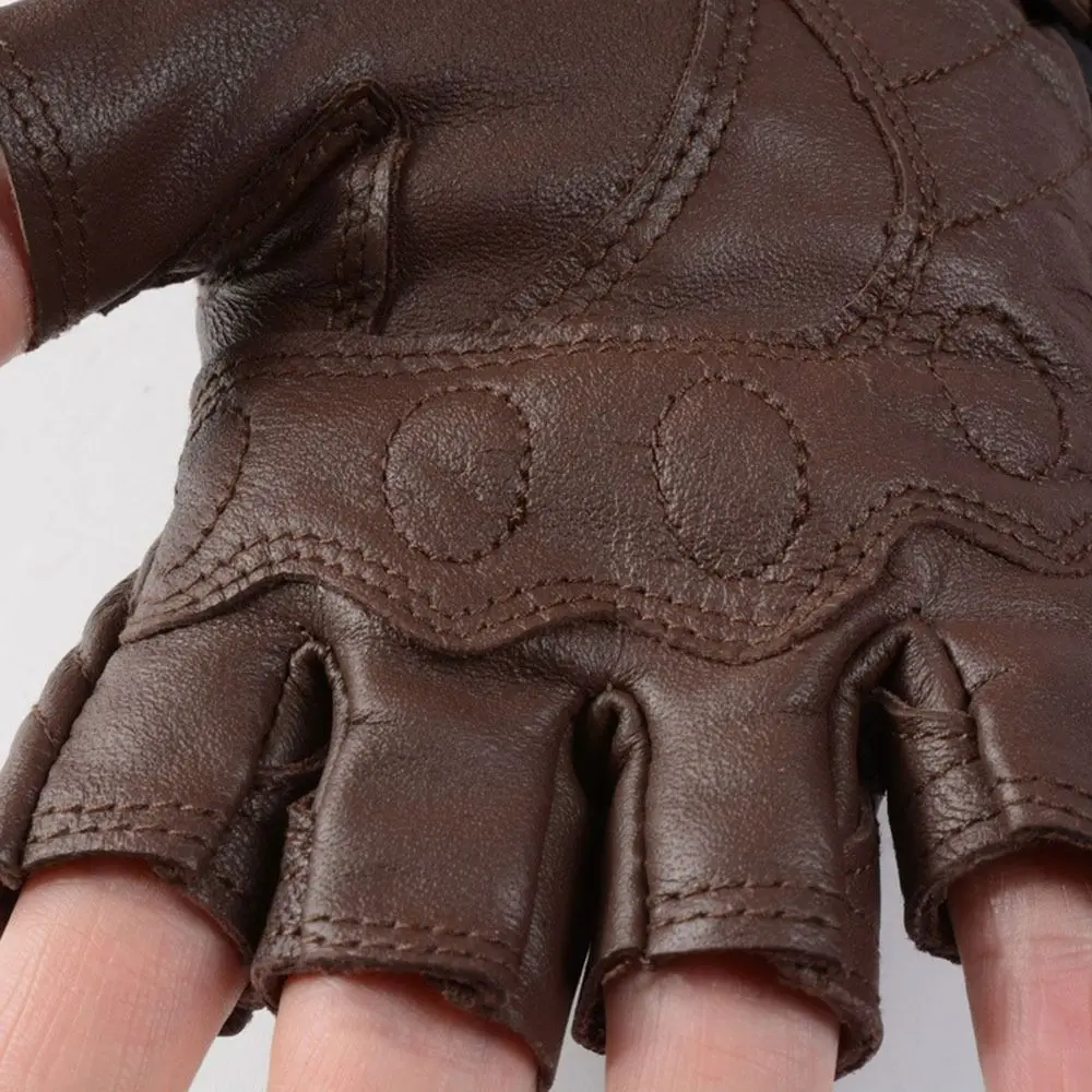 

Wear-Resistant Motorcycle Gloves Vintage Goatskin Leather Racing Gloves Anti-Slip Fingerless Half Finger Gloves Outdoor Sport