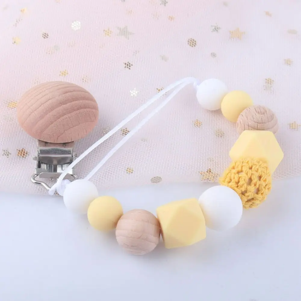 Nipple Holder Clips Wood Children Soother Holder Baby Teether Toys Straps Baby Pacifier Chain Dummy Clips Pacifier Holder Clips