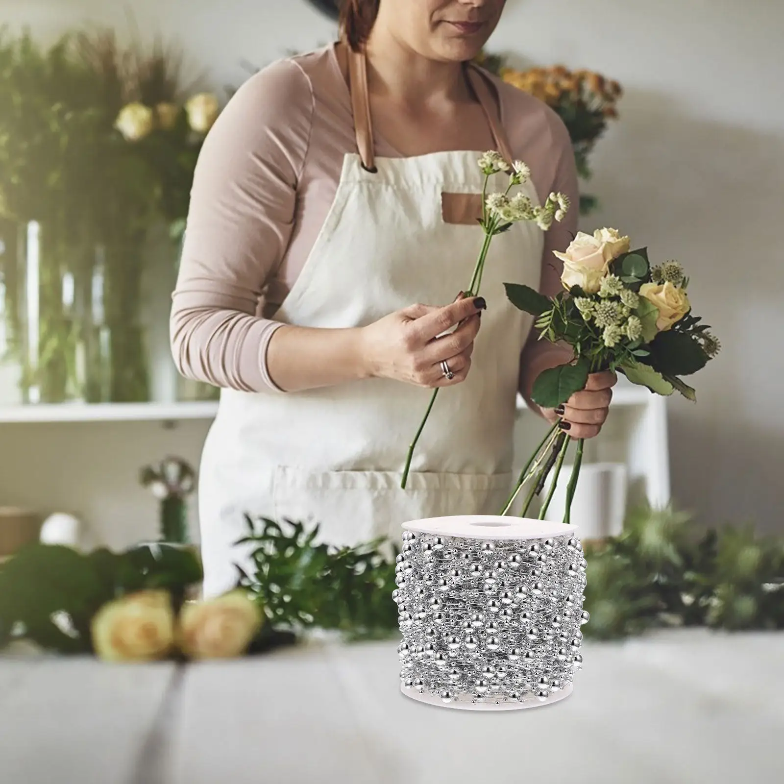 

1 рулон белой жемчужной нити из искусственного ABS-жемчуга, бусинная цепочка для свадебных букетов, декора для вечеринок, гирлянд, бусинная цепочка для DIY