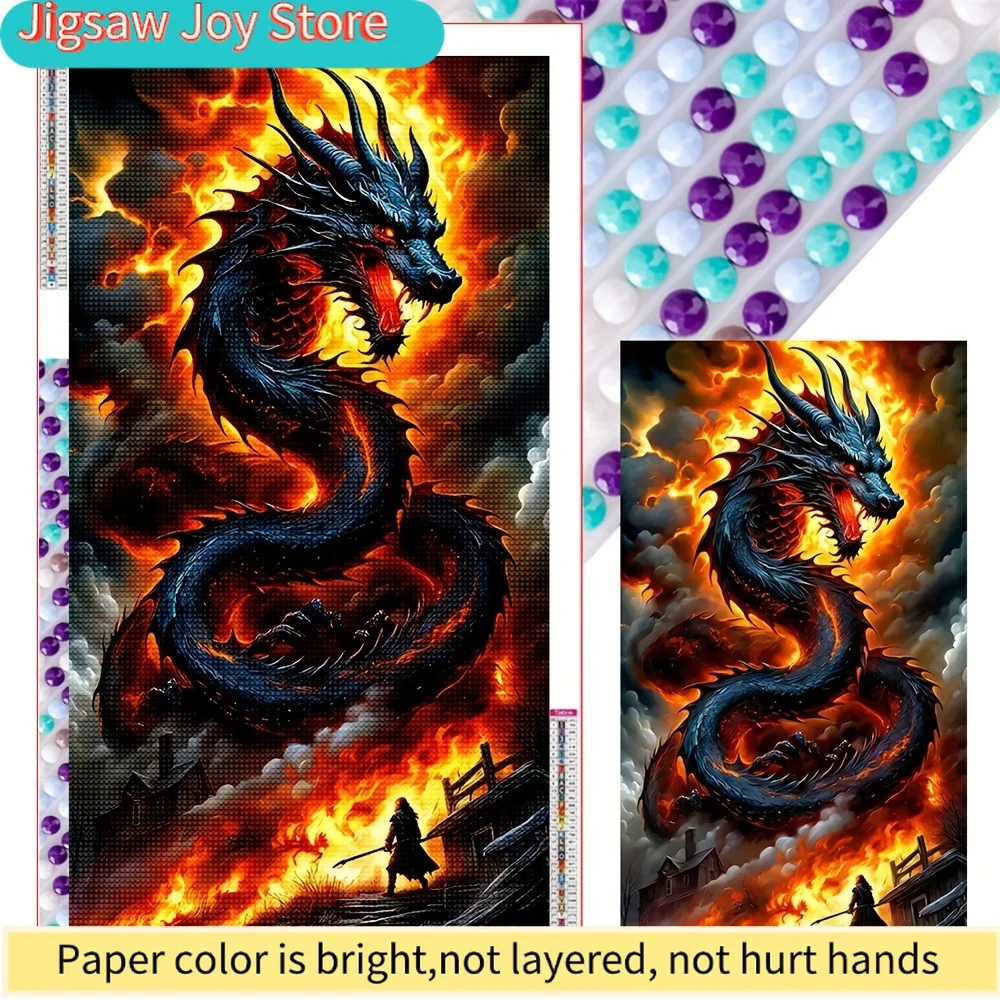 

1 шт., Алмазная вышивка ручной работы 40*70 см/15.75*27.55 дюймов, на холсте, круглые стразы, мозаика «Огненный Дракон», ручная работа, полная выкладка