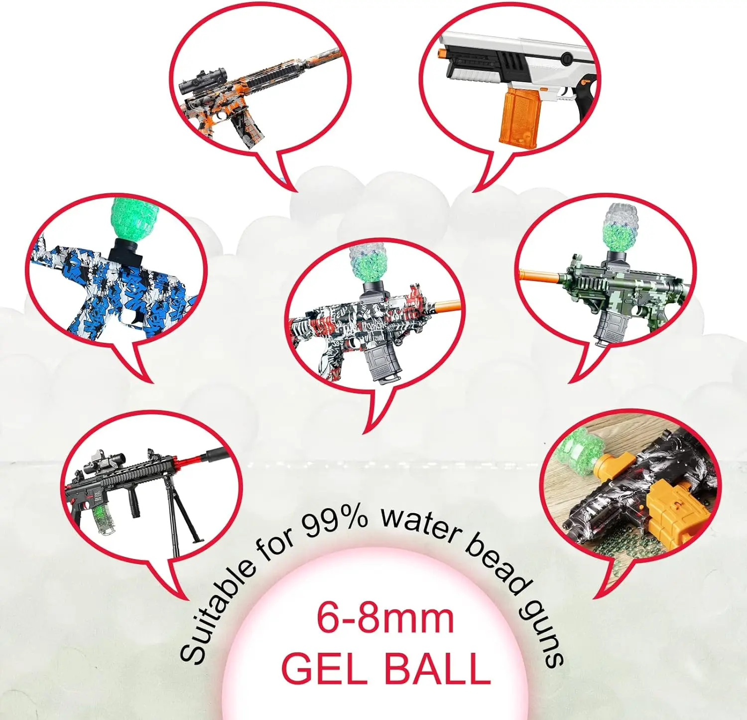 Ricarica luminosa munizioni palline d'acqua perline di Gel Blaster Splater proiettili a sfera a base d'acqua per accessori da gioco giocattolo Gall Gun