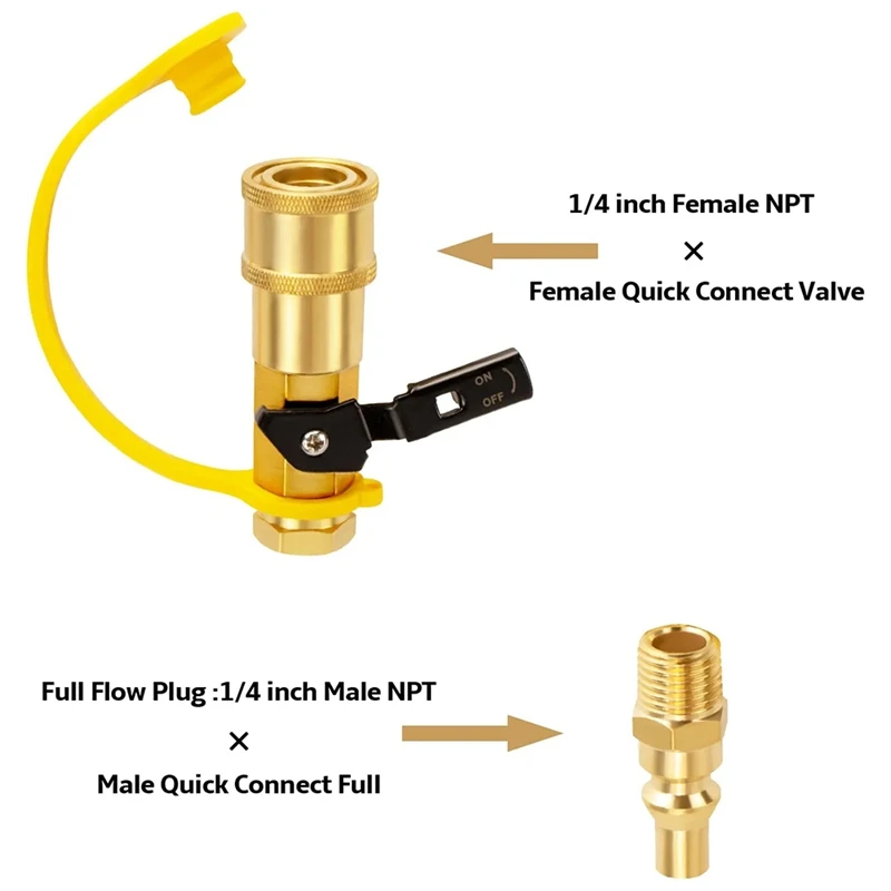 RV Propane Quick Adapter Brass Adapter For Propane Hose, Propane Or Natural Gas 1/4Inch Quick Adapter Or Disconnect Kit