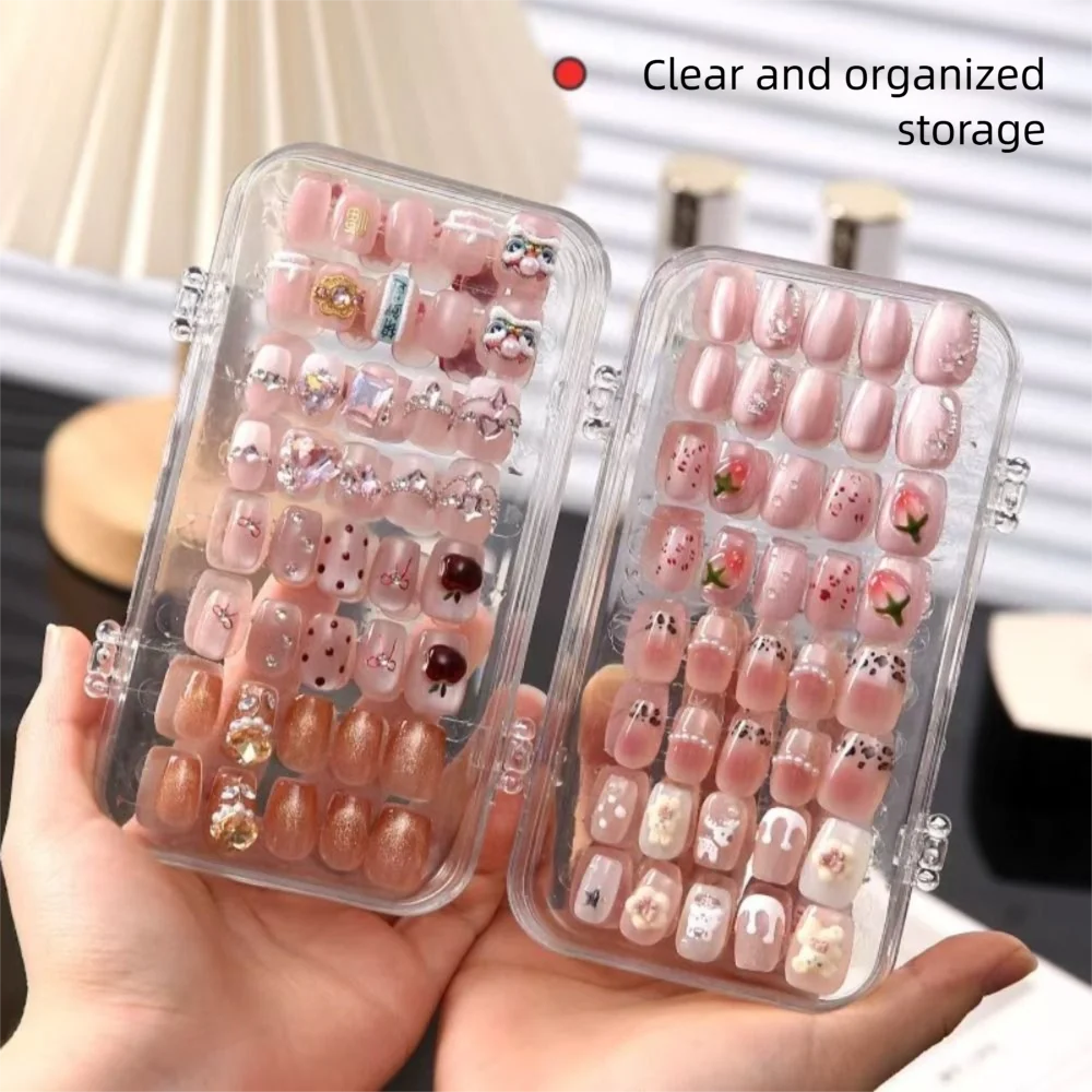 

Transparent Nail Art Storage Box Dustproof Triple Fold Artificial Nails Organizer Large Capacity Press-on Nails Display Stand
