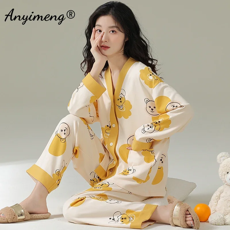 Winter Autumn Faux Cotton Elegant Lady Women Pajama Sets Girls Nightdress Leisure Loungewear Pajamas Woman Fashion Sleepewear