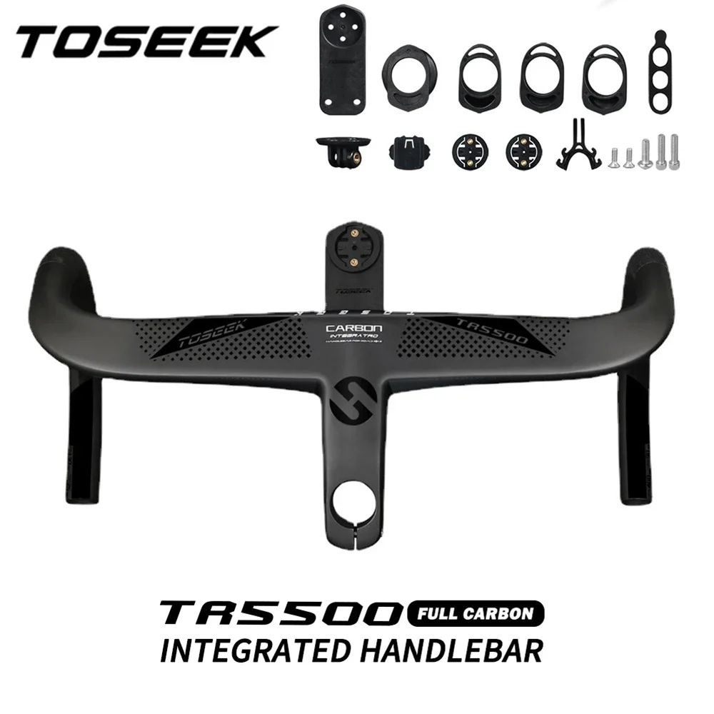 

TOSEEK Full Carbon Road Bike Handlebar Hidden Line Integrated Handlebar 360/380/400/420/440mm Carbon Gravel Bicycle Drop Bar