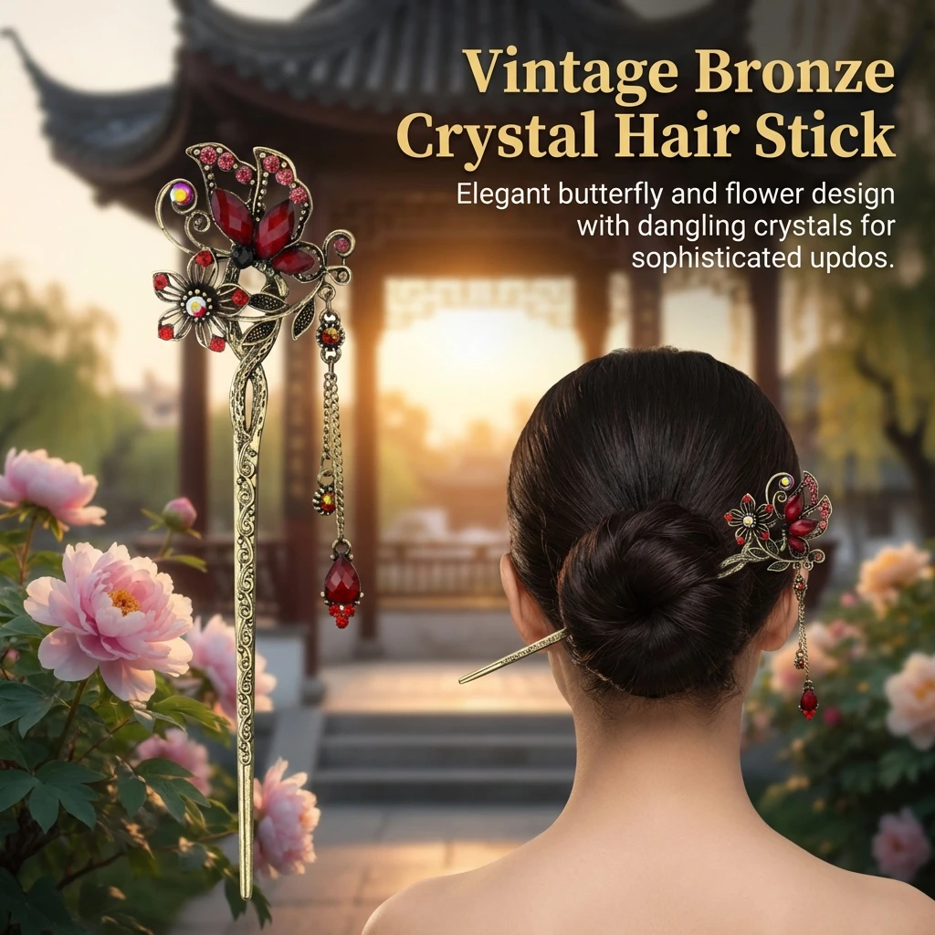 

Винтажная заколка для волос с нерегулярным декором в виде бабочки, инкрустированная бриллиантами, с кисточкой, классическая, из сплава, для прически Ханьфу, украшение для пучка на вечеринку