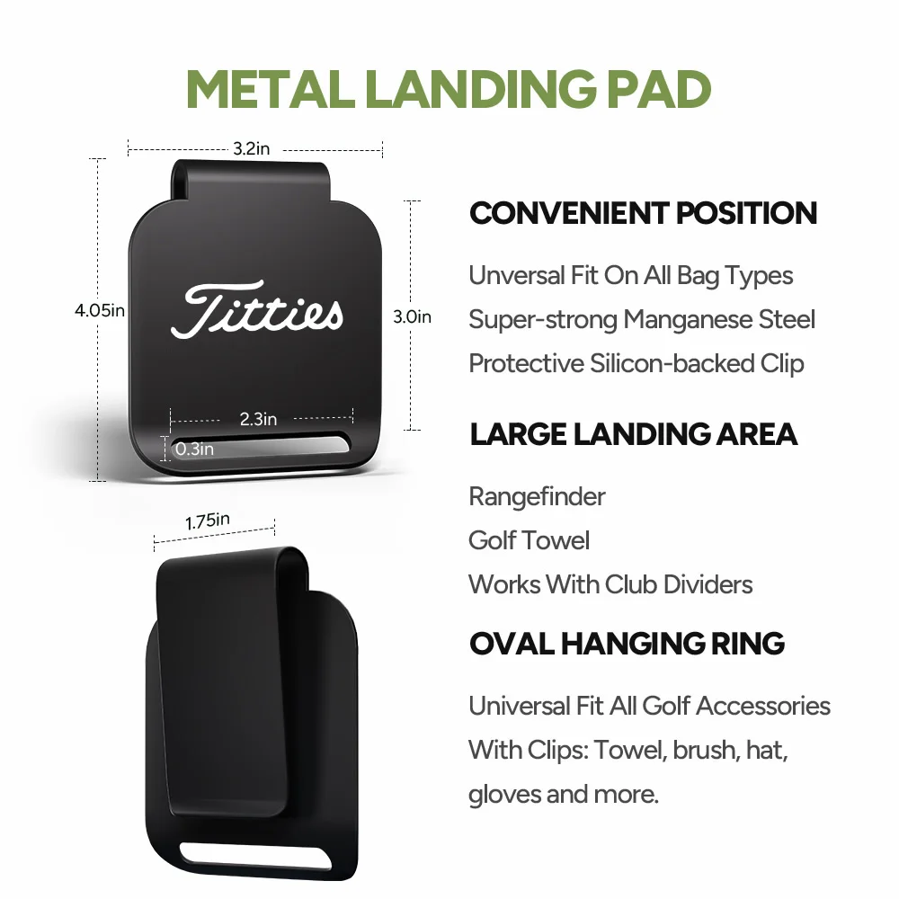 Metall-Landepads, Mattschwarzes Manganstahl-Golftaschen-Landepad, Robuste Magnetische Clip-On-Basis, Golf-Landepads – Detail 5