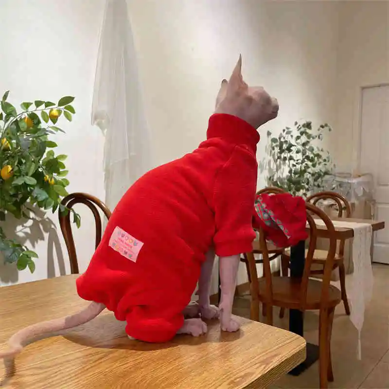 Fleece-Mantel für Sphynx-Katzen, warmer Sweatshirt, 4-beiniger Overall für Kätzchen und Hunde, weiche Freizeitkleidung für männliche Katzen, Devon Rex-Pullover. – Detail 8