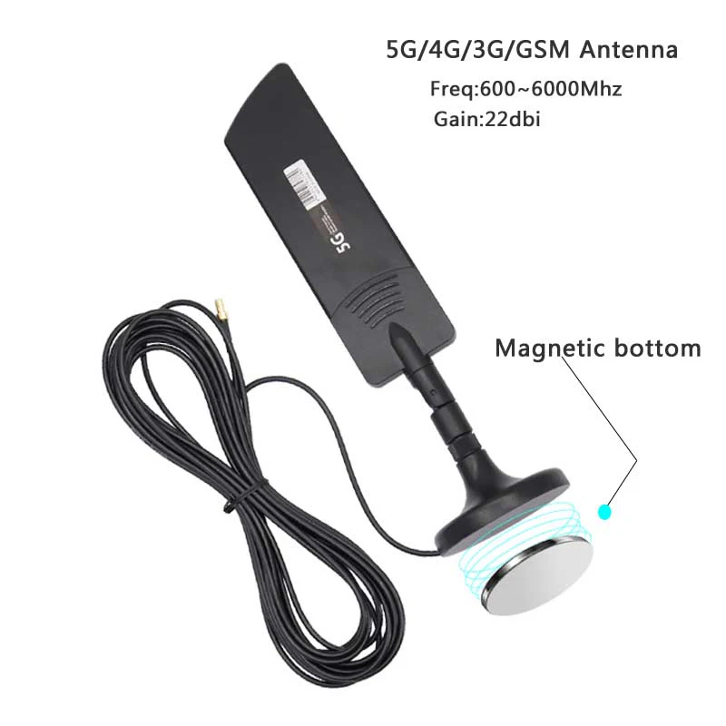 TS9 SMA Erkek 5G LTE 4G 3G GSM Anten Açık Omni WiF Anten Kazanç 22DBi 600-6000 MHz Su Geçirmez Manyetik Anten Wifi Yönlendirici için