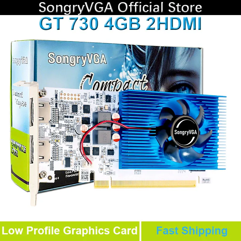 SongryVGA GT 730 4GB Graphics Card,GDDR3 128 Bit PCIe 2.0 x16 2HDMI 1080P Low Profile Video Card Compatible SFF/Thin ITX/HTPC PC