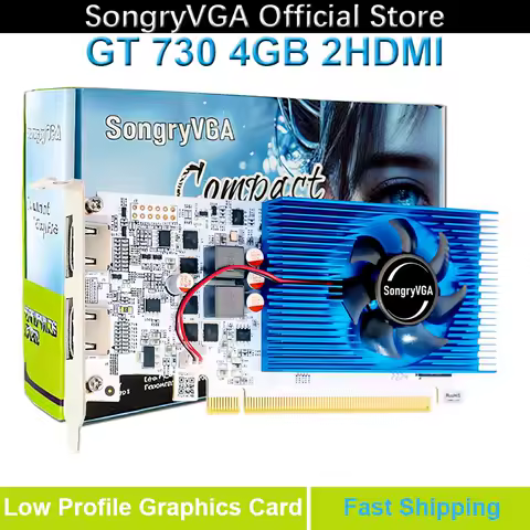SongryVGA GT 730 4GB Low Profile Graphics Card,GDDR3 128 Bit PCIe 2.0 x16 2xHDMI Outputs 1080P Video Card