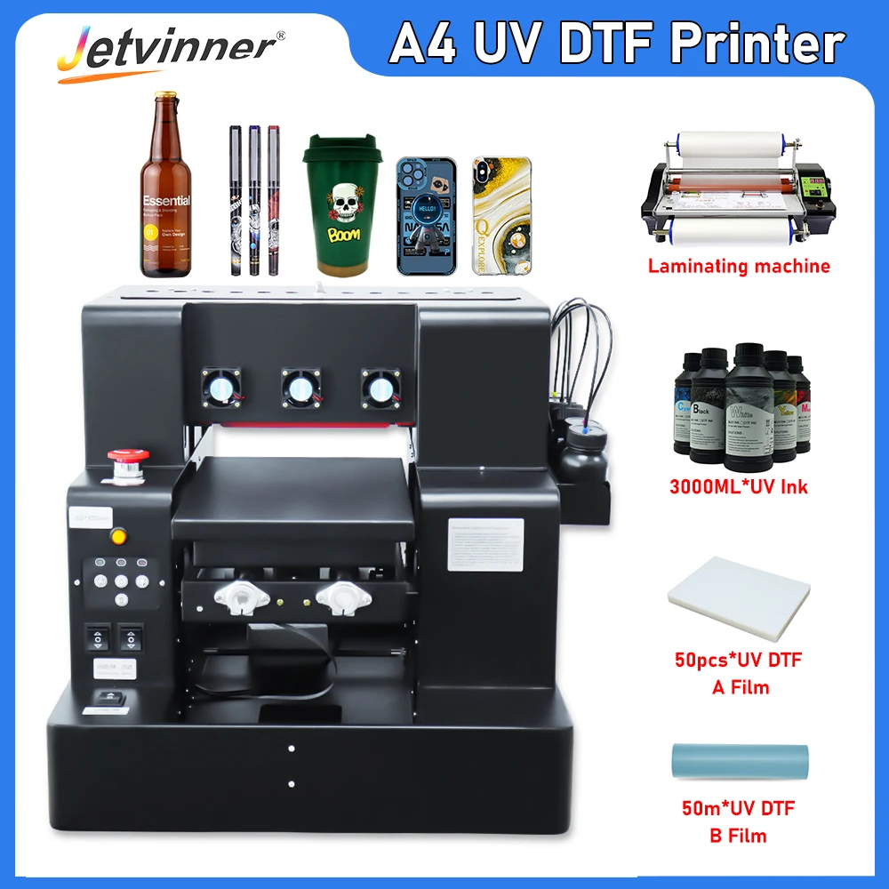 A4 UV Printer with Varnish Automatic impresora uv For Phone Case Bottle UV Printing Machine A4 UV DTF Printer Sticker Printer