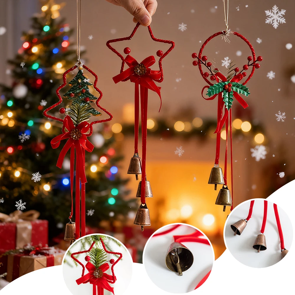 

NEW Christmas Hanging Jingle Bell with Red Bows Ribbons Bells Hollow Out Star DIY Craft Xmas Tree Decor クリスマス \ Kerst Knutselen