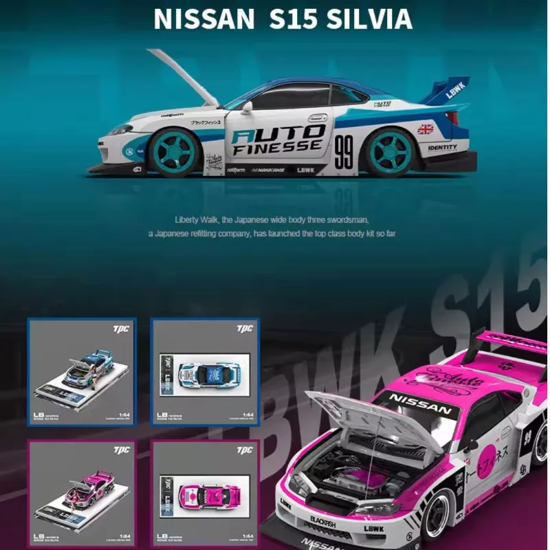 

TPC 1:64 Nissan S15 modified die-cast alloy car model, boys' festival gift toy, adult collectible decorative item.
