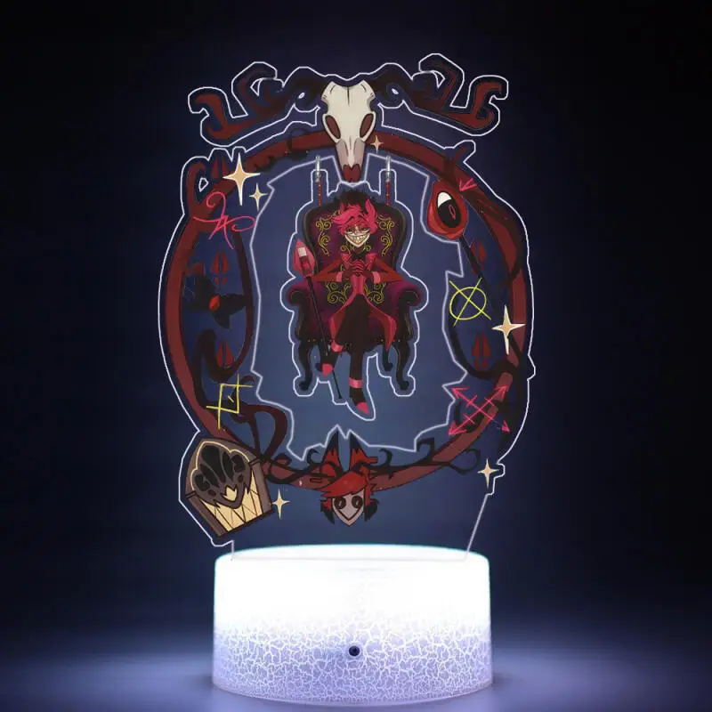 Acrylic Night Light for Hazbin Hotel Vox Alastor Lucifer Cute Bedside Lamp Monochrome Light Remote Control 16 Color Light