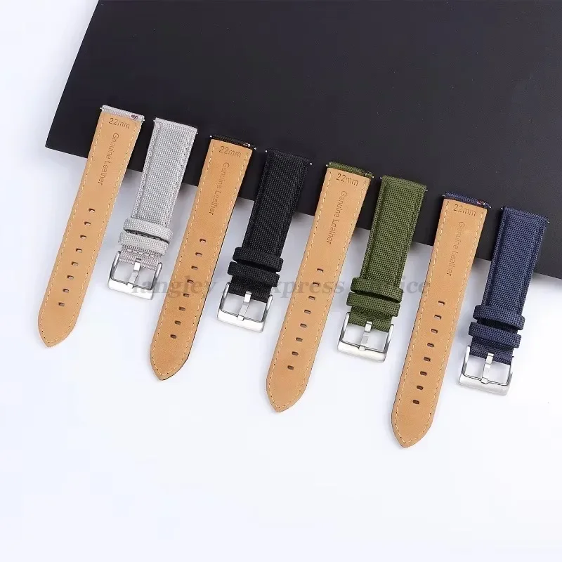 Nylon Canvas Leather Strap 20mm 22mm for Omega for Swatch for Samsung Galaxy Watch 4/5/6 Quick Release Men Women Sport Watchband image 3