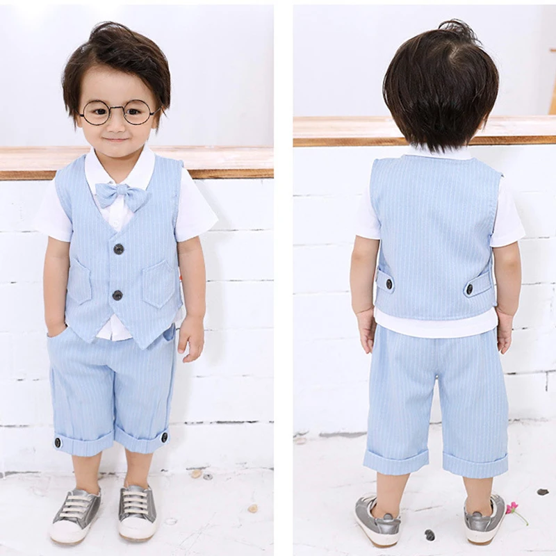 Baby Boys Clothing Set Infant Gentleman Outfit Top + Shorts Baptism Wedding Birthday Gift Costume 2PCS Kids Summer Clothes Suit