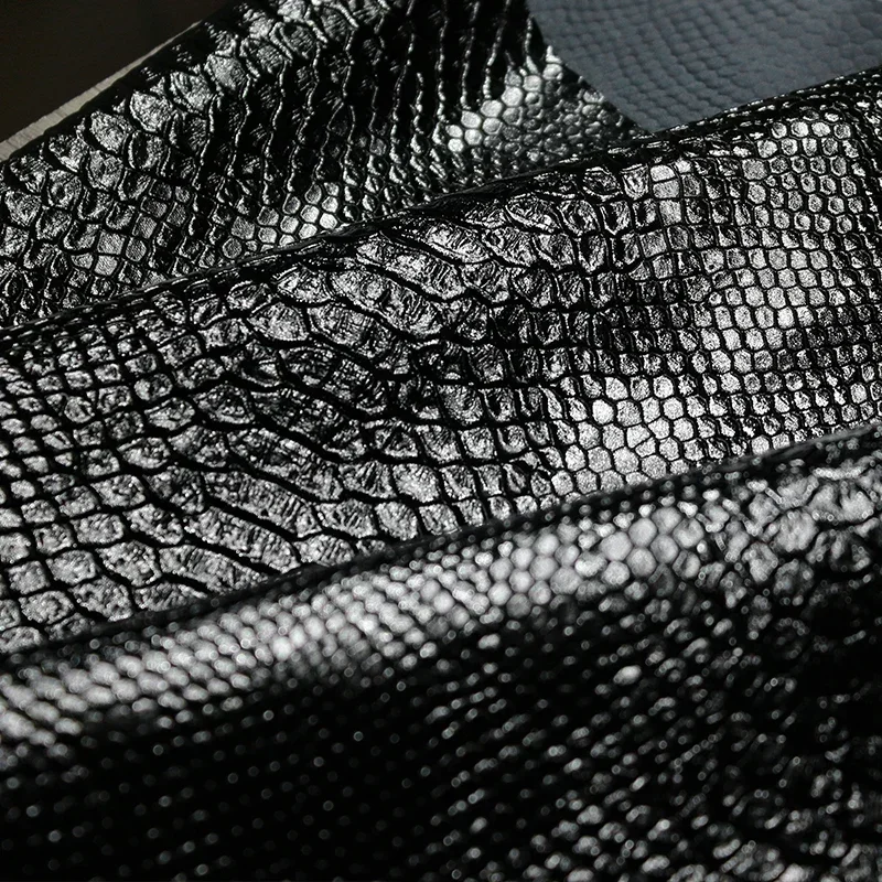 Snake skin pattern matte PU black leather Fabric for Diy Sewing Bag Coat Creative Fashion Clothing Design cloth for By The Meter