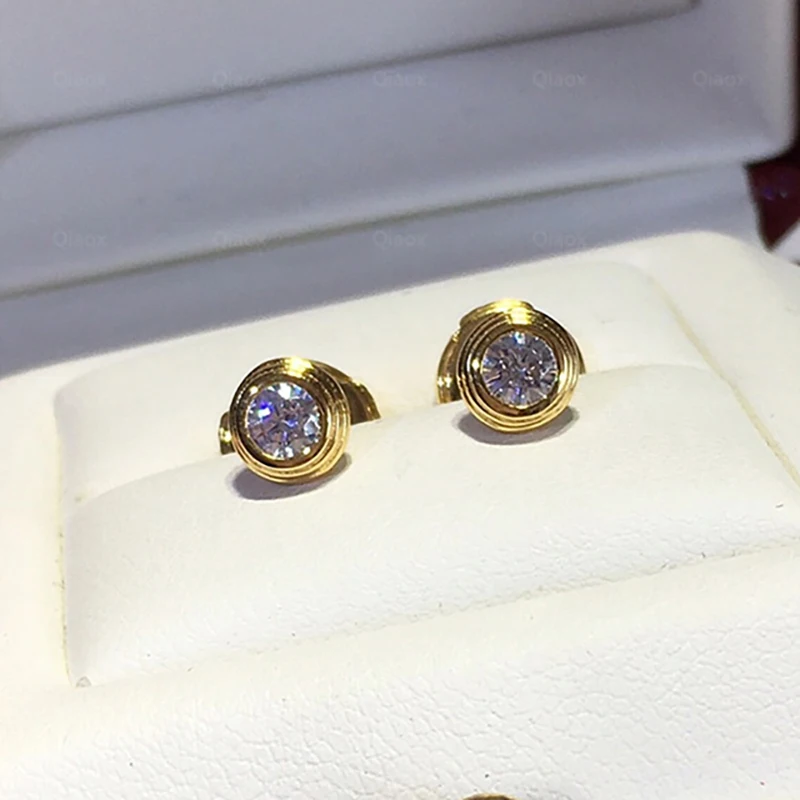 Classic 925 Sterling Silver Zircon Round Sparkling Single Diamond Stud Earrings Women's Simple Fashion Brand Jewelry Party Gifts