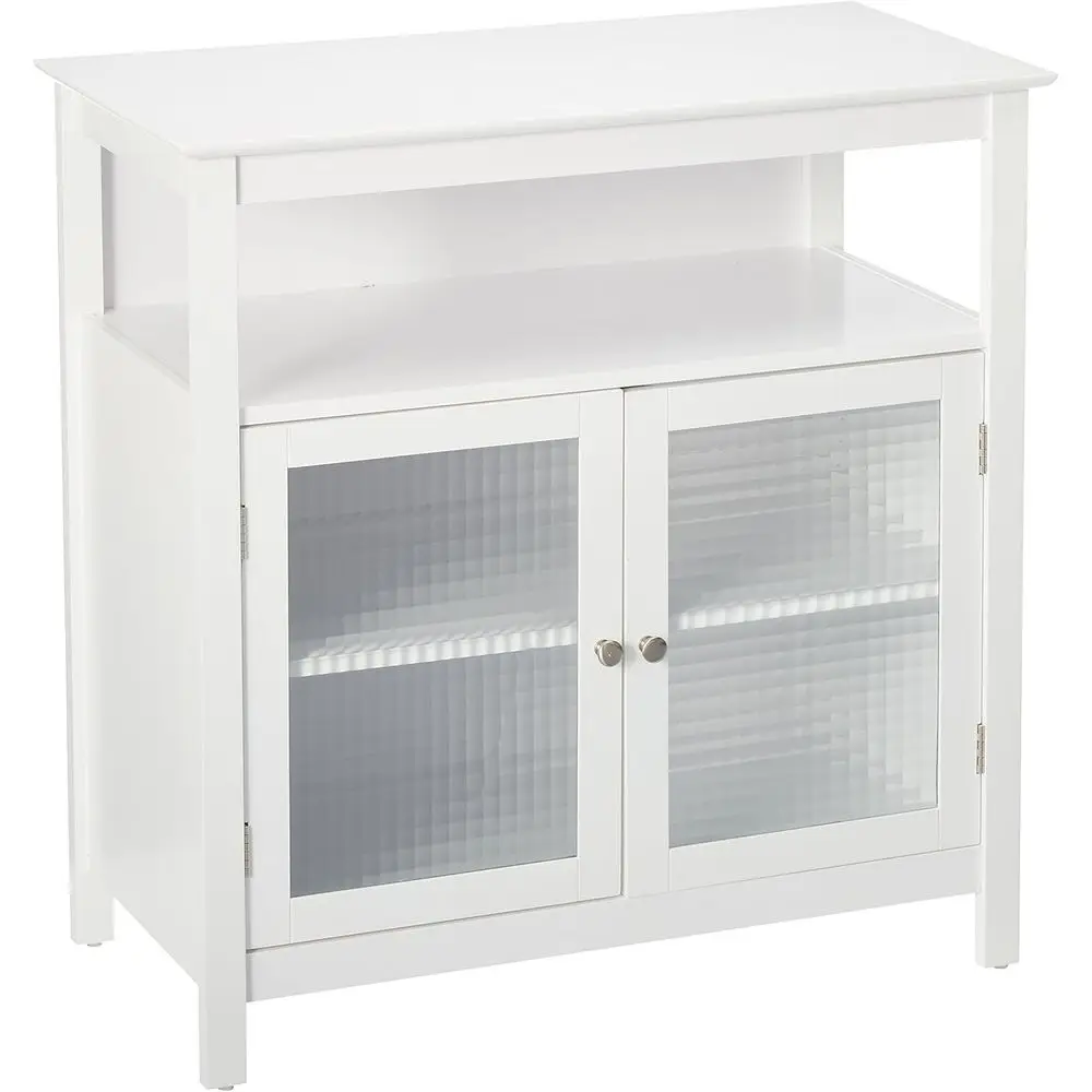 White inish Wood Kitchen Storage Buet Cabinet With Glass Do