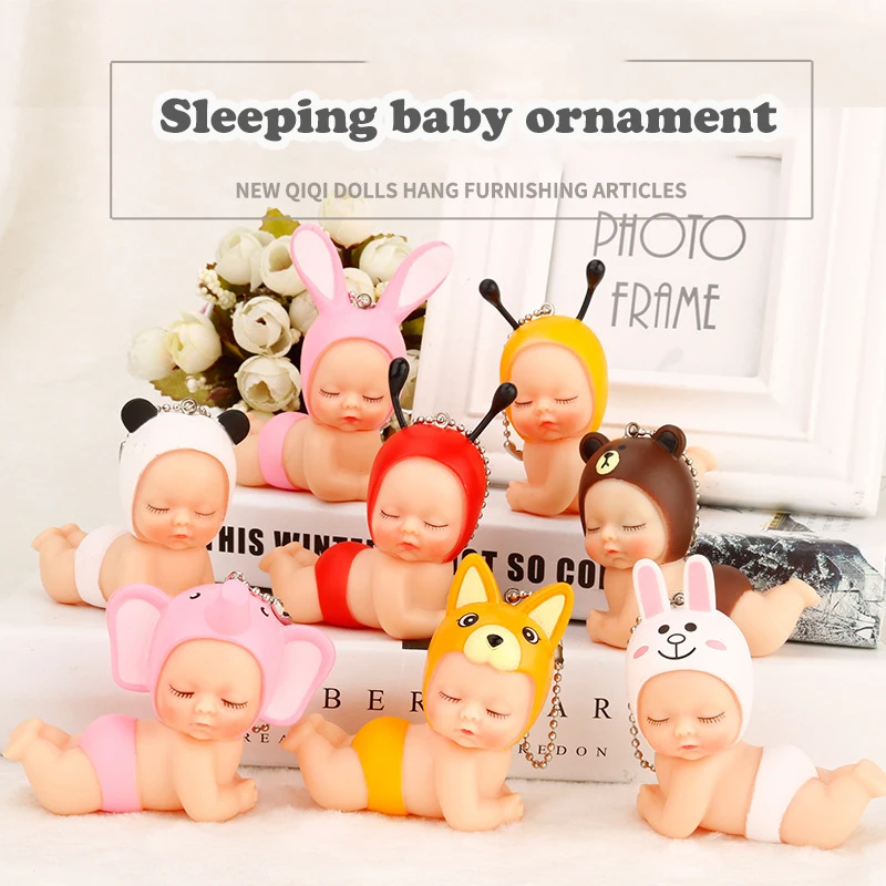 Creative Simulation Cute Sleep Baby Doll Girls Bag Charm Keychain Desktop Decorative Ornaments Children's Fun Toys Birthday Gift