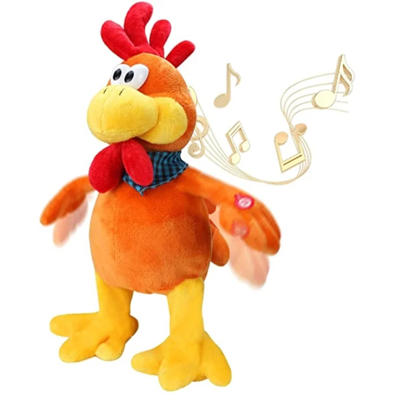 Giocattolo di pollo che strilla musicale da 15 pollici che canta gallo ondulato giocattolo di peluche interattivo elettronico giocattolo di peluche elettrico
