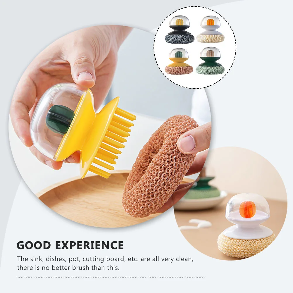 

4pcs Dish Brush Bamboo Fiber Removable H Kitchen Gadgets Wok Utensils Pot Scrubber Safe Material Heavy Duty Cleaning Tools