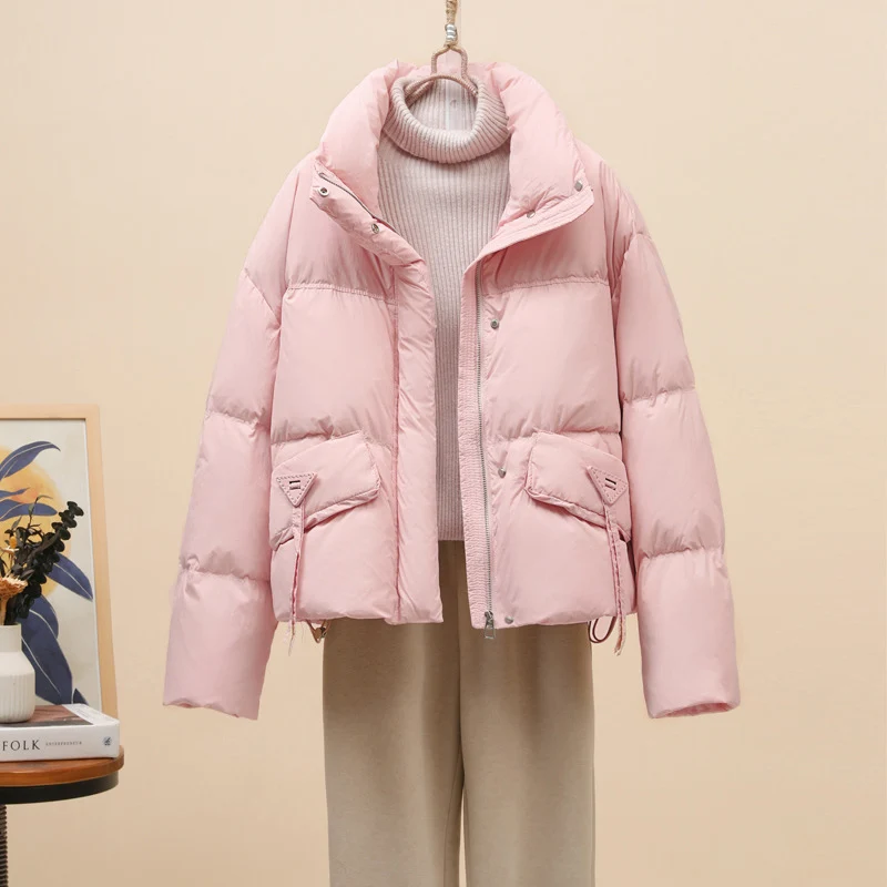 Schinteon ผู้หญิงลงเสื้อลําลองกว่าขนาดฤดูใบไม้ร่วงฤดูหนาว Outwear STAND COLLAR เป็ดสีขาวลงเสื้อ 2024 ใหม่แฟชั่น