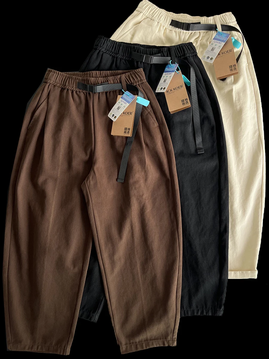 

Retro Buckle Loose Straight Leg Pants Men's Fashion High Street Lantern Micro Cone Pants Autumn Heavyweight Trendy Brand